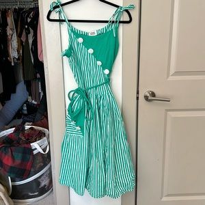 Unique Vintage Green and White Striped Dress